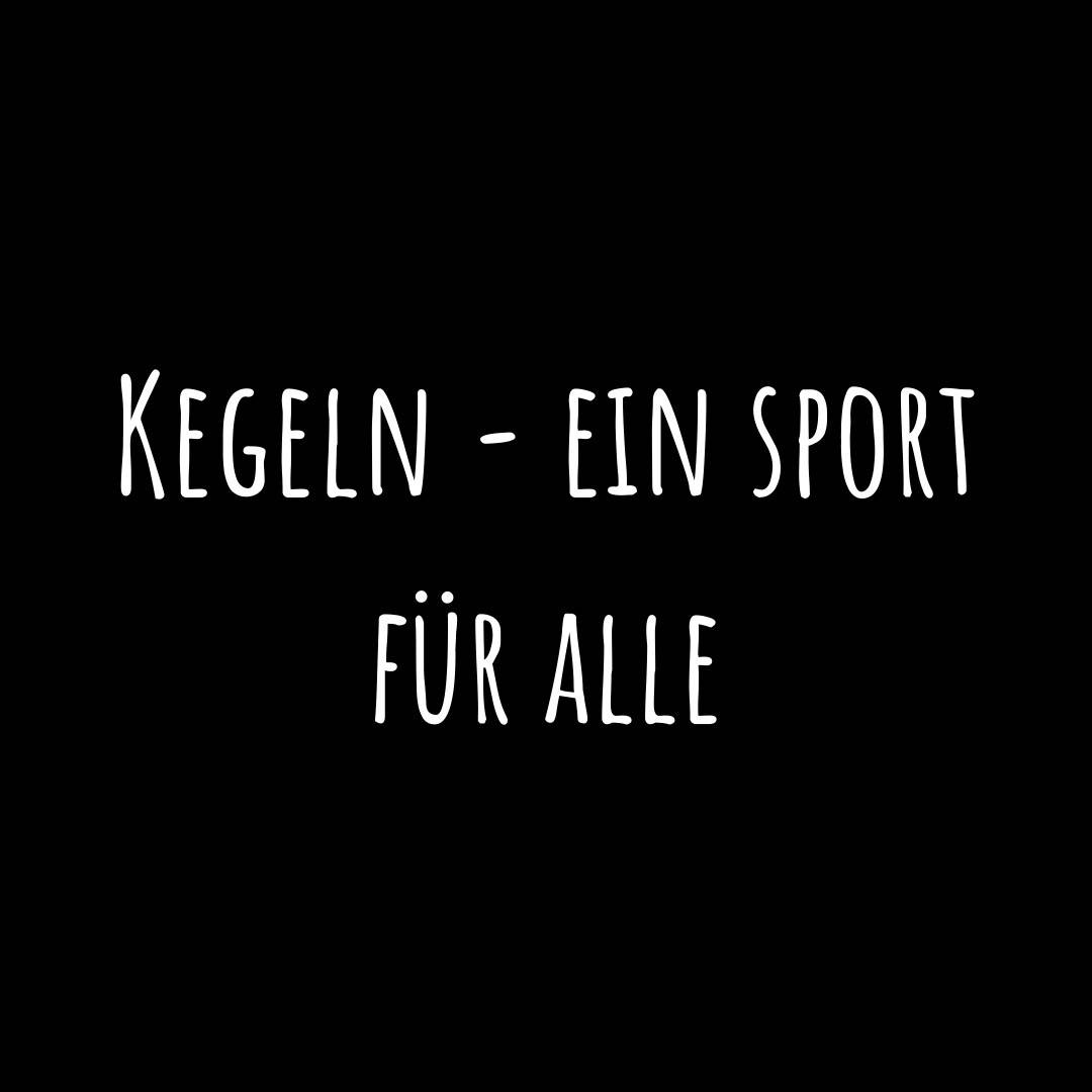 1. Bild: Ein Schwarzer Hintergrund mit einer weißen Aufschrift (Projektname) "Kegeln - Ein Sport für alle".